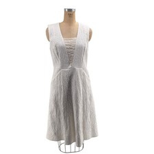 Elie Tahari White Textured A-Line Midi Dress Sleeveless V-Neck Rehearsal Dinner