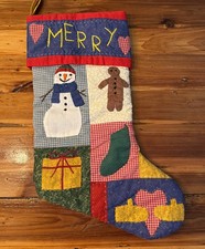   Merry  Christmas Stocking Quilted Patchwork Snowman Gingerbread Present Mitten