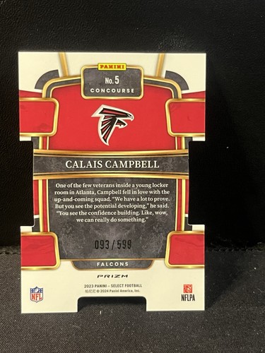 2023 Panini Select - Concourse Calais Campbell #5 Neon Green Prizm Die-Cut /599 - Picture 2 of 7