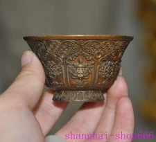 2.6"China Ancient Bronze Eight Treasures babao Statue Wine vessel Goblet Cup