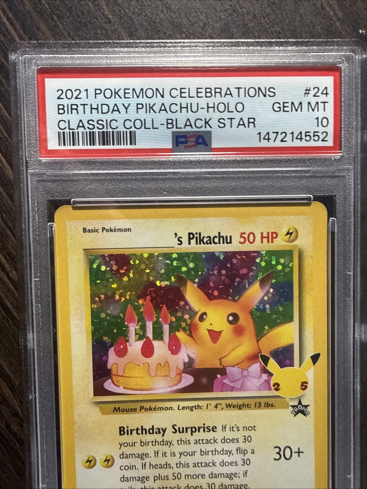 Pokemon 2021 Birthday Pikachu 24 Holo Classic Collection Celebrations PSA 10 view 3
