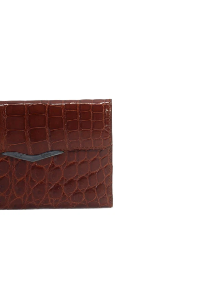 Cartera Tardini para mujer genuina de cocodrilo americano adornada en plata coñac Foto 2 de 4