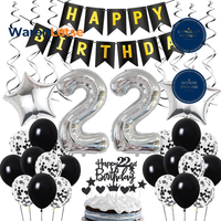 22. Geburtstag Dekoration Ballons Schwarz Silber Deko FüR MäNner Frauen Party