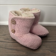 Uggs Australia Size 2/3 Kids Pink Purl Knit Boots With Box