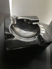 Vintage Black Ceramic Cigar Ashtray Large