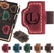 Artlaza Personalized Magnetic Leather Bookmark with Pen Holder - 26 Letters Cust