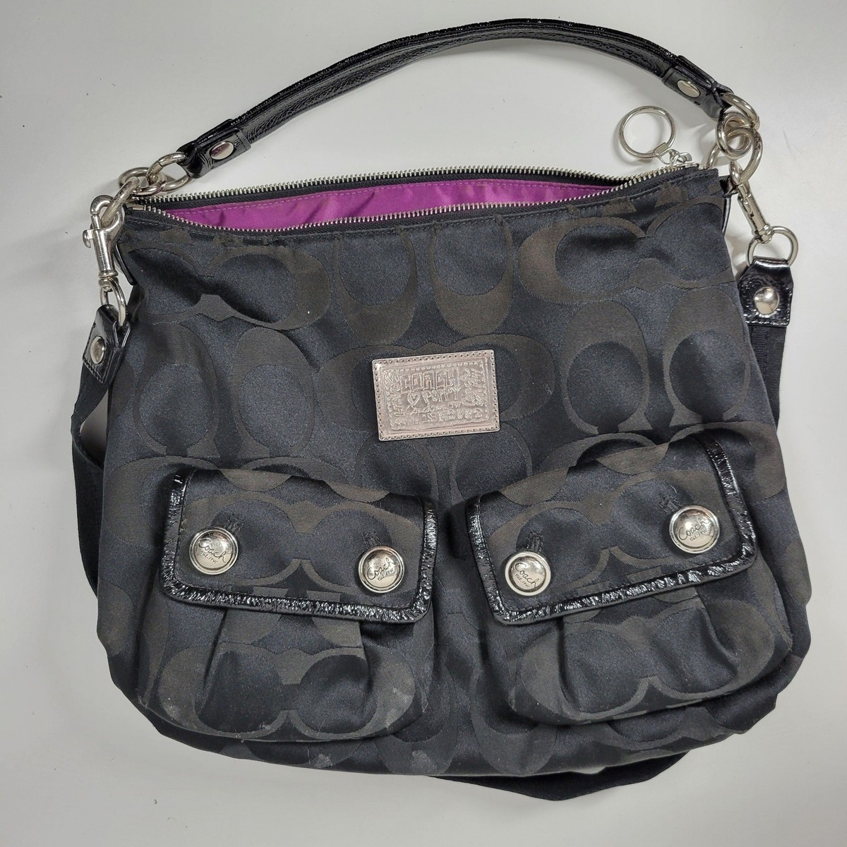 バッグ COACH Poppy Sequin Handbag Purple Coach Bags | Coach Poppy Sequin Satchel In Dark Amethyst