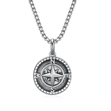 Rnivida Stainless Steel Engraved Compass Pendant Necklace for Men Women