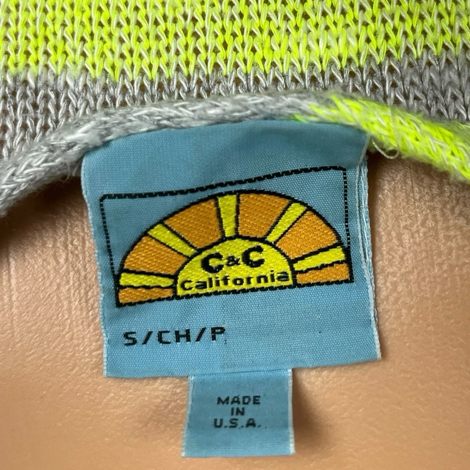 C&C California Neon Yellow Tan Striped Sleeveless Knit Sweater Tank Top Sz Small - Image 4 of 4