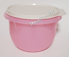 TUPPERWARE Clásico Fondo Plano 4 Tazas EE. UU. Tazón Mezclador Transparente Rosa Pastel Blanco Tapa