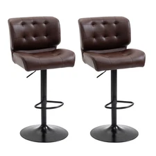 HOMCOM Bar Height Bar Stools Set of 2 with Adjustable Seat,Thick Padded Cushion