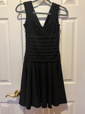 WHBM Dress Size 0 Little Black Dress V-Neck Midi-Length Pleated Bodice and Waist