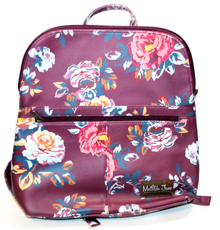 Matilda Jane Plum Perfect Vegan Leather Floral Trunk Backpack Purse Bag 13\