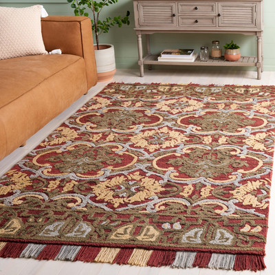 Safavieh Blossom Collection Area Rug - 3 X 5 Red Gold Floral Design Handmade
