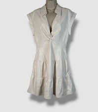 Alice + Olivia Women's Ivory Faux Leather V-Neck Twisted Mila Dress Sz 8