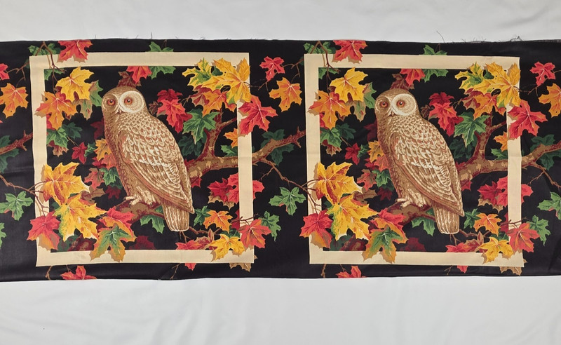 Owl In Autumn Fabric Pillow Panel 24" x44" Vintage Cotton