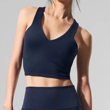 Alo Yoga Airbrush Real Bra Tank Navy Size Large Crop Sports Bra Top EUC