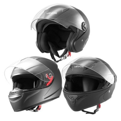 Uimoso DOT Motorcycle Modular Full Face 3/4 Open Face Helmet Black-M/L/XL Size