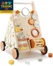 Wooden Baby Walker, Baby Push Walker with Activity Center for Girls Boys, Montes