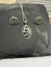 SOLID SILVER CARRICK JEWELERY RENNIE MACKINTOSH NECKLACE AND EARRINGS 5.6g Total