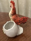 Vintage Red Rooster w Egg Cup On Side Porcelain Floral Broken Tail Tip — photo 4
