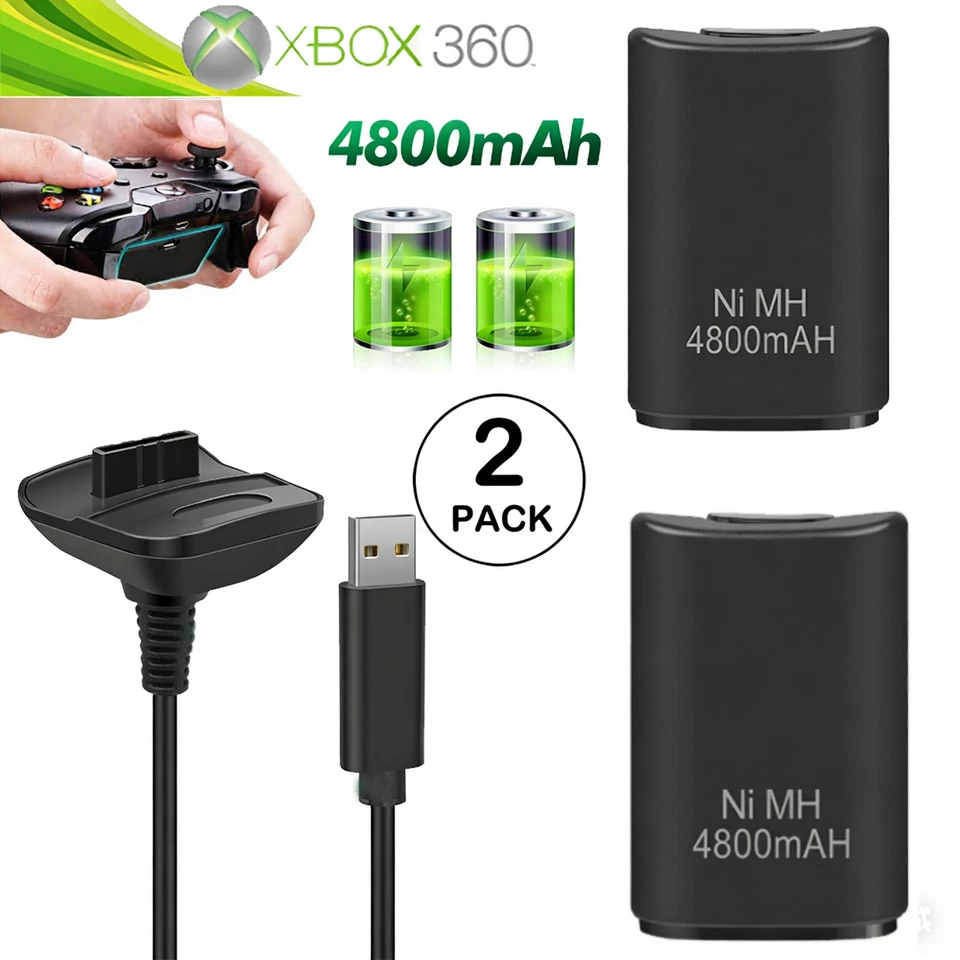 Wiederaufladbare Batterie 4800mAh Akku für Xbox 360 Controller Ladegerät Kabel - Bild 1 von 4