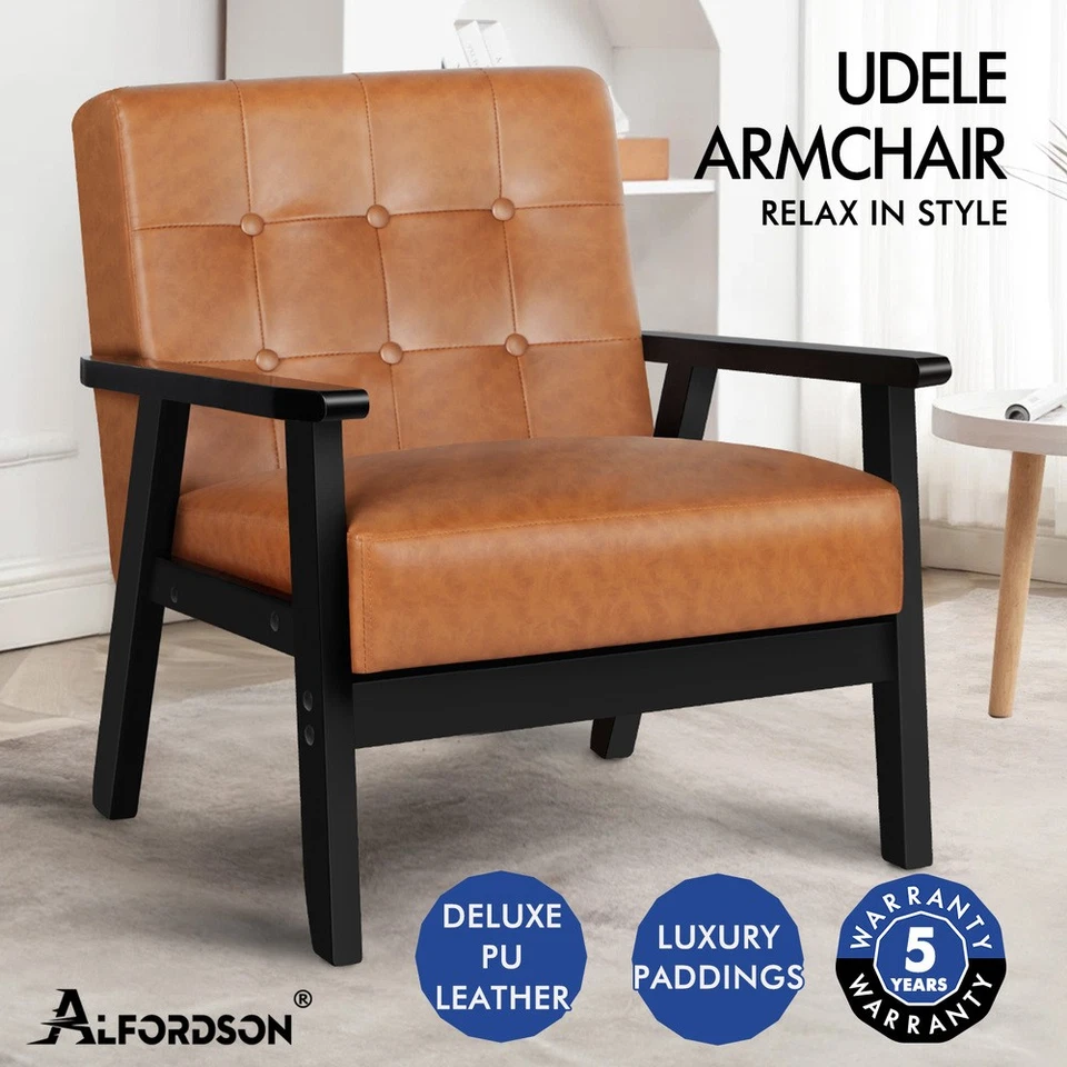 ALFORDSON Armchair Lounge Chair Tufted Accent Arm Chair PU Leather Sofa Couch