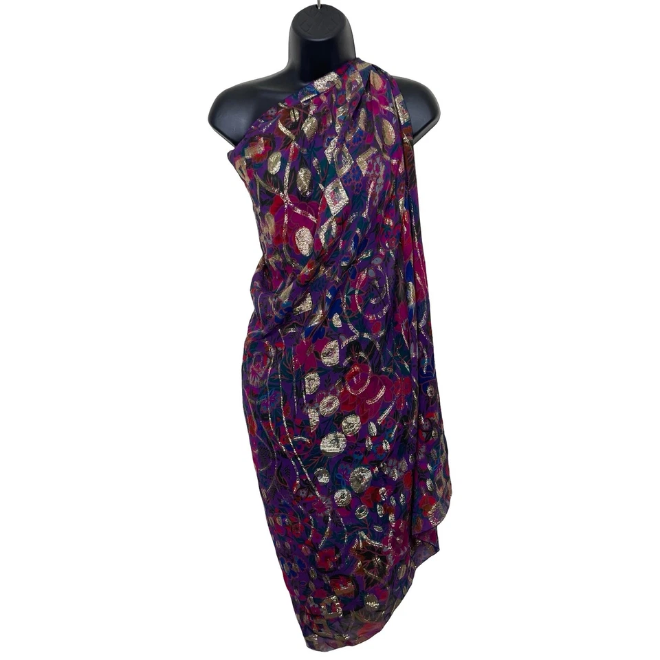 Bufanda de seda Daphne vintage chal envolvente púrpura floral rosa metálico años 80 90 Foto 2 de 4