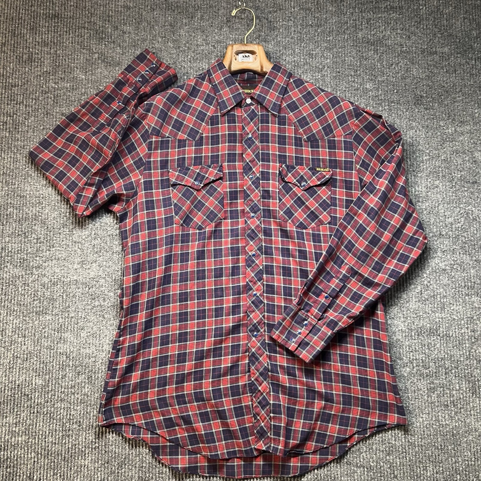 Roebucks Pearl Snap Shirt Mens XL Plaid Red Western Long Sleeve Cowboy Rodeo