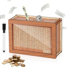 Savings Challenge Box, Wooden Money Saving Piggy Bank for Adults Kids 5000