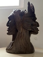 Hand Carved Wood 2 Sided Indian Head Chiefs Tobacco Store Cigar Shop 10" X 7”