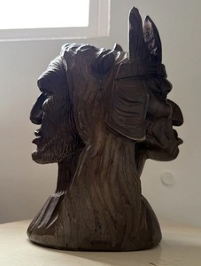 Hand Carved Wood 2 Sided Indian Head Chiefs Tobacco Store Cigar Shop 10" X 7”
