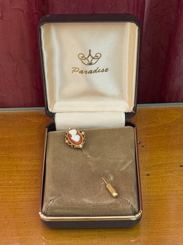 Cameo Stick Pin - Vintage - Gold Tone - In box