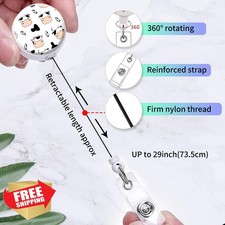 IAMRAVER 2 Pack Cute Badge Holder Reel ID Card Clip Cow Milk Design