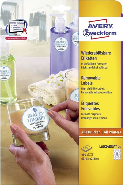 Avery Zweckform® L6024REV-25 L6024REV-25 Etiketten In Sonderformaten, 63,5 X 42,-image