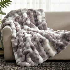Faux Fur Throw Blanket for Couch Fuzzy Soft Plush Thick Bubble Bla