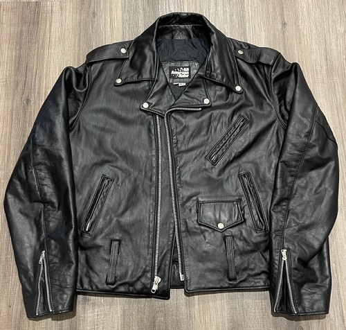 All American Rider Jacket Mens 50L Black Leather Motorcycle Embossed Vintage USA