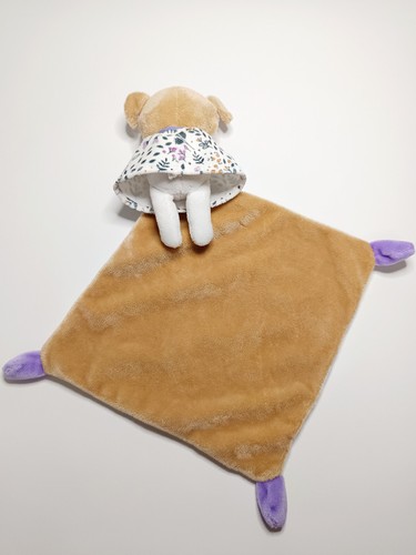 Doudou Plat Poupée/Fille Blanc Beige Mauve Mon Tout Petit Bonheur Mots D'enfants - Picture 2 of 3