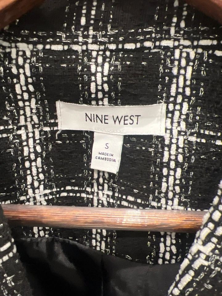 Nine West Women’s Tweed Cropped Blazer Jacket Black White Plaid Size S - Image 3 of 4