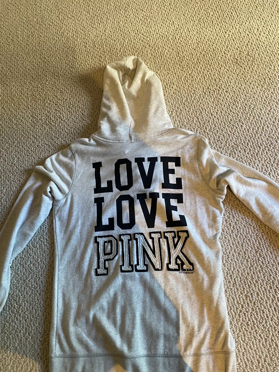 VICTORIA SECRET PINK LOVE PINK HOODIE GREY BLACK