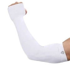 UV Protection Cooling or Arm Warmer Sunblock Sleeves for Men Women Medium White