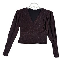 Suzy Shier Top Party Blusa Scintillante Surplice Avvolgente Pullover Anteriore Donna Medium