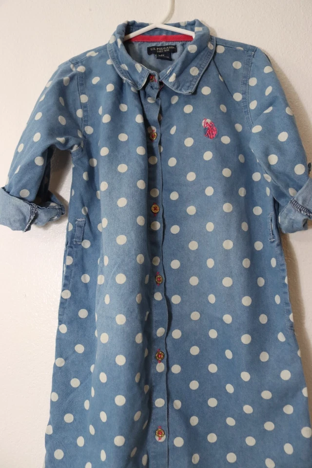 Vestido polo azul con lunares talla 6x manga enrollable abotonada EE. UU. (81) Foto 2 de 4