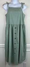 ASOS Sage Green Sundress Midi Length Tie Straps Faux Button Front Size 12 Tall