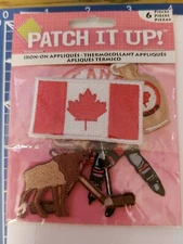 NEW 6pc Set Canada Theme Appliques Iron-on Flag Moose Hockey Maple Syrup