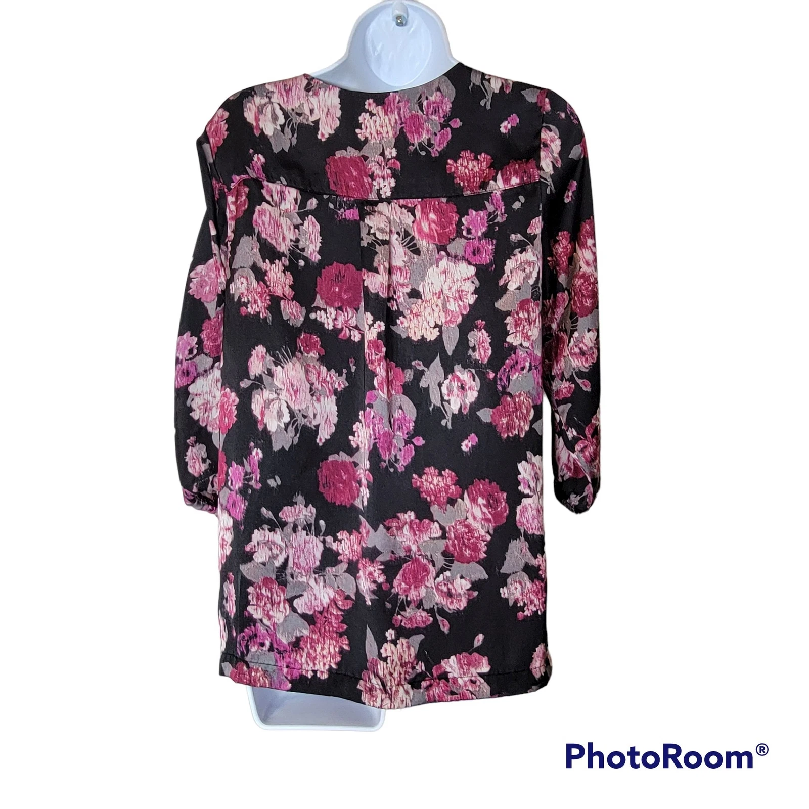 Top ALYX donna SML finto avvolgente nero con motivo floreale rosa e rosso manica spaccata us intime ottimeioni