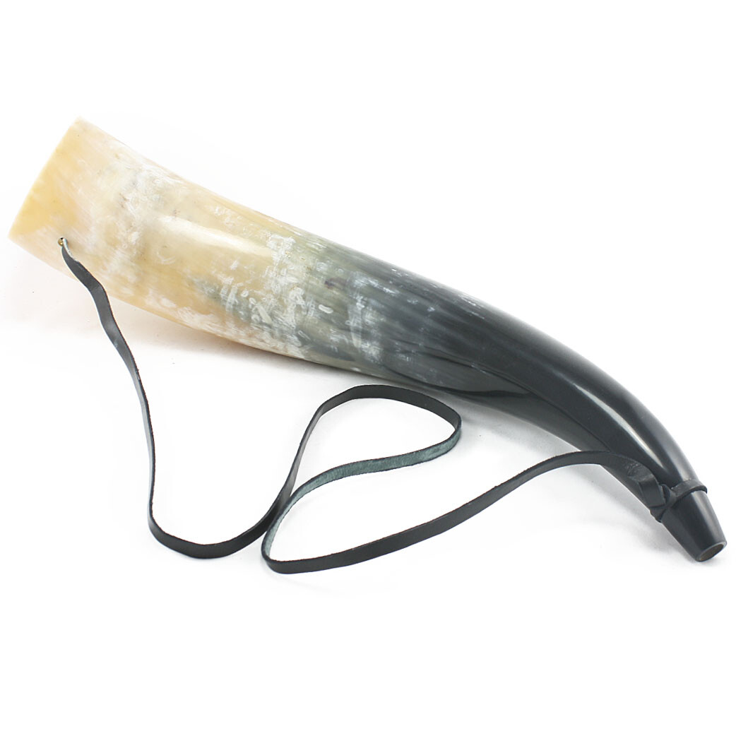 Large Ox Horn Bugle Polished Finish Blowing Horn Trumpet Hunting Re-Enactment 