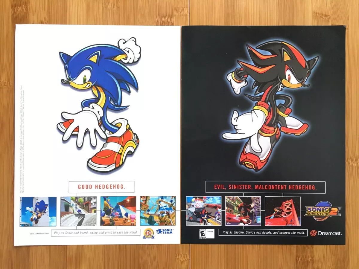 RARE! 2001 SONIC ADVENTURE 2 Sega Dreamcast Video Game - Promo Print AD