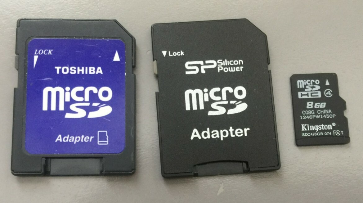 Kingston 8GB Micro SD, Toshiba Micro SD Adaptor, Silicon Power