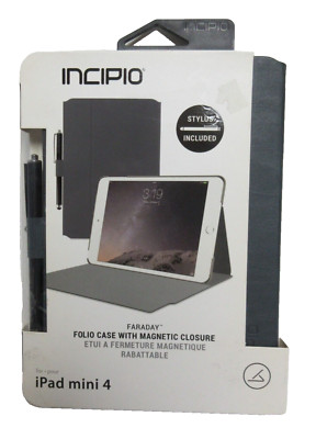 Incipio Faraday Navy Leather Case i pad mini 4 Gray Magnetic Closure W/Stylus